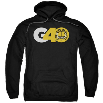Black pullover hoodie with Garfield G40 graphic