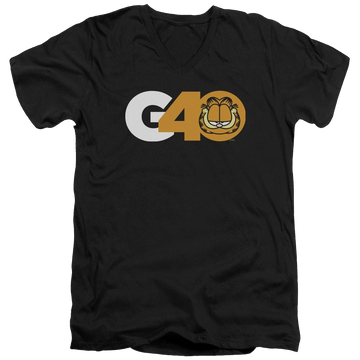 Black men's v-neck t-shirt with Garfield G40 graphic