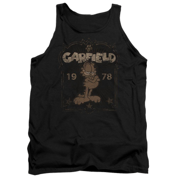 Black men's tank with Garfield Est 1978 graphic