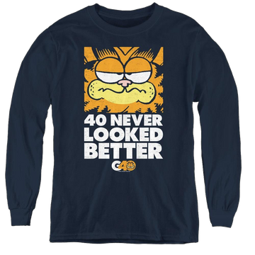 Navy youth long sleeve t-shirt with Garfield 40 Looks graphic