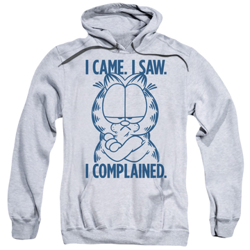 Athletic heather pullover hoodie with Garfield I Complained graphic