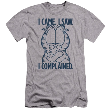 Athletic heather men's premium slim fit t-shirt with Garfield I Complained graphic