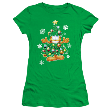 Kelly green juniors t-shirt with Garfield Tree graphic