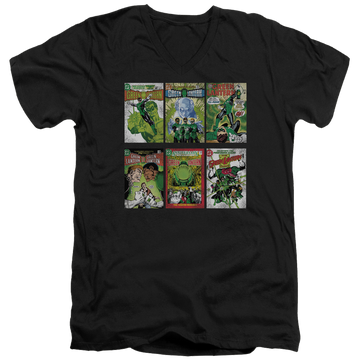 Black men's v-neck t-shirt with Green Lantern Gl Covers graphic