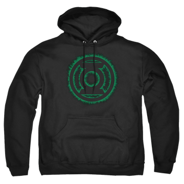 Black pullover hoodie with Green Lantern Green Flame Logo graphic