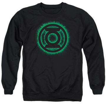 Black men's crewneck sweatshirt with Green Lantern Green Flame Logo graphic