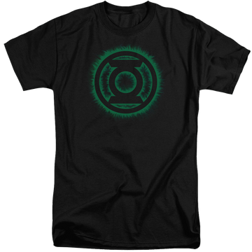 Black men's tall fit t-shirt with Green Lantern Green Flame Logo graphic