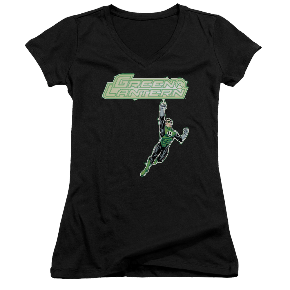 Green Lantern Energy Construct Logo - Juniors V-Neck T-Shirt Juniors V-Neck T-Shirt Green Lantern