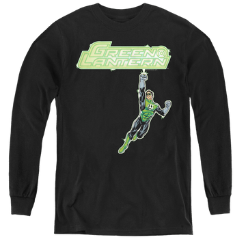 Black youth long sleeve t-shirt with Green Lantern Energy Construct Logo graphic