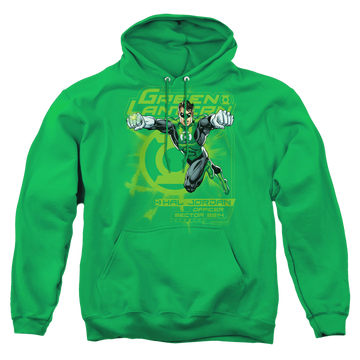 Kelly green pullover hoodie with Green Lantern Sector 2814 graphic