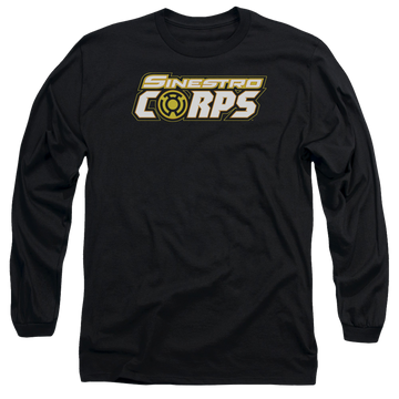Black men's long sleeve t-shirt with Green Lantern Sinestro Corps Logo graphic