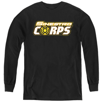 Black youth long sleeve t-shirt with Green Lantern Sinestro Corps Logo graphic