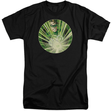 Black men's tall fit t-shirt with Green Lantern Light Em Up graphic