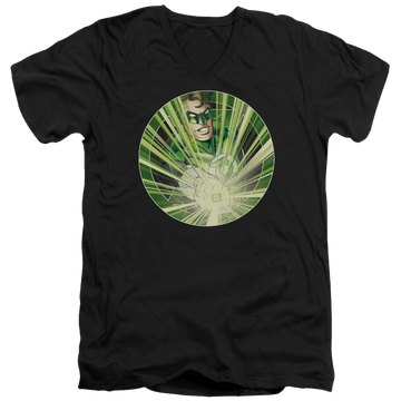 Black men's v-neck t-shirt with Green Lantern Light Em Up graphic