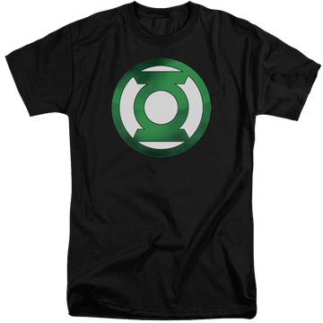 Black men's tall fit t-shirt with Green Lantern Green Chrome Logo graphic