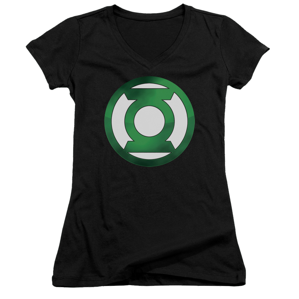 Green Lantern Green Chrome Logo - Juniors V-Neck T-Shirt Juniors V-Neck T-Shirt Green Lantern