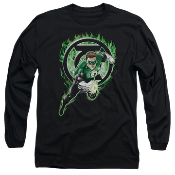 Black men's long sleeve t-shirt with Green Lantern Space Cop graphic