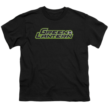 Black youth t-shirt for ages 8 to 12 with Green Lantern Scribble Title graphic