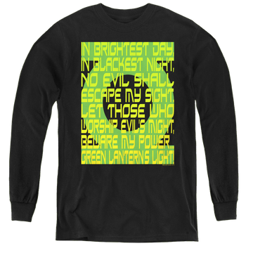 Black youth long sleeve t-shirt with Green Lantern Oath graphic