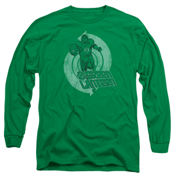 Kelly green men's long sleeve t-shirt with Green Lantern Power graphic