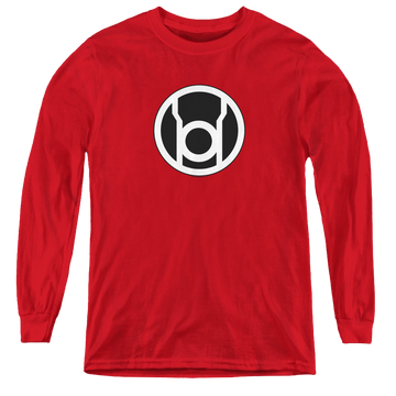 Red youth long sleeve t-shirt with Green Lantern Red Lantern Logo graphic