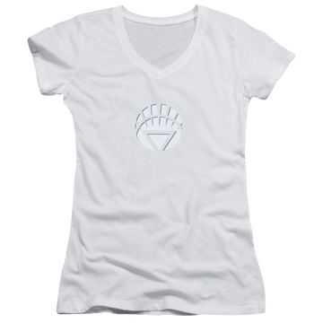 White juniors v-neck t-shirt with Green Lantern White Lantern Logo graphic