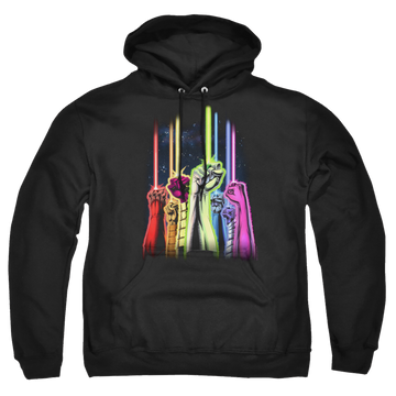 Black pullover hoodie with Green Lantern Rainbow Corps graphic