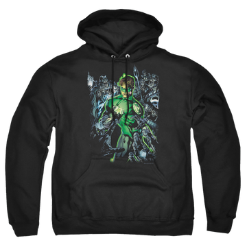 Black pullover hoodie with Green Lantern Surrounded By Death graphic