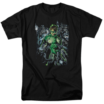 Black men's regular fit t-shirt with Green Lantern Surrounded By Death graphic