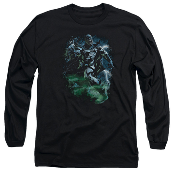 Black men's long sleeve t-shirt with Green Lantern Black Lantern Batman graphic