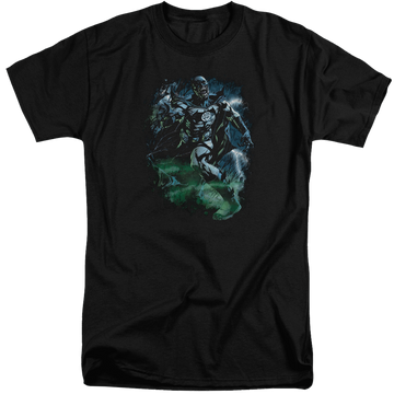 Black men's tall fit t-shirt with Green Lantern Black Lantern Batman graphic