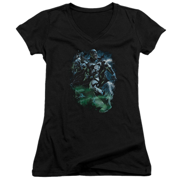 Black juniors v-neck t-shirt with Green Lantern Black Lantern Batman graphic