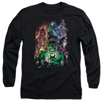 Black men's long sleeve t-shirt with Green Lantern The New Guardians graphic