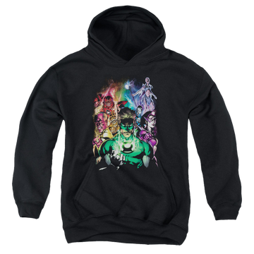 Black youth hoodie for ages 8 to 12 with Green Lantern The New Guardians graphic