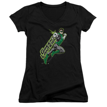 Black juniors v-neck t-shirt with Green Lantern Among The Stars graphic