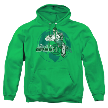 Kelly green pullover hoodie with Green Lantern Easy Being Green graphic