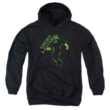 Black youth hoodie for ages 8 to 12 with Green Lantern Lantern Darkness graphic