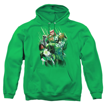Kelly green pullover hoodie with Green Lantern Power Of The Rings graphic