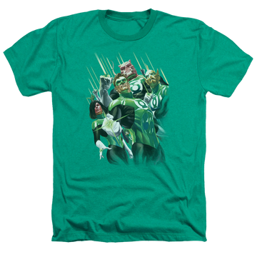 Kelly green men's heather t-shirt with Green Lantern Power Of The Rings graphic
