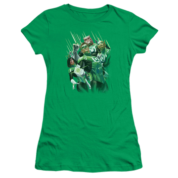 Kelly green juniors t-shirt with Green Lantern Power Of The Rings graphic