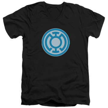 Black men's v-neck t-shirt with Green Lantern Blue Symbol graphic