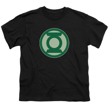 Black youth t-shirt for ages 8 to 12 with Green Lantern Green Symbol graphic