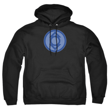Black pullover hoodie with Green Lantern Indigo Symbol graphic