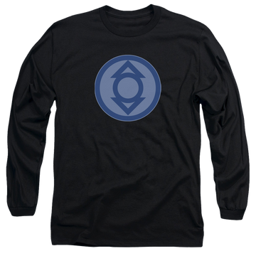 Black men's long sleeve t-shirt with Green Lantern Indigo Symbol graphic