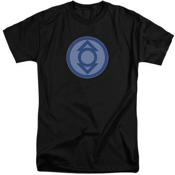 Black men's tall fit t-shirt with Green Lantern Indigo Symbol graphic