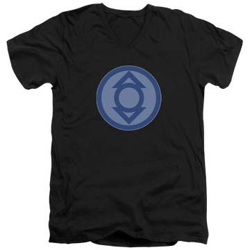 Black men's v-neck t-shirt with Green Lantern Indigo Symbol graphic