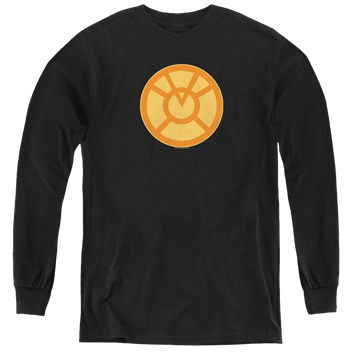 Black youth long sleeve t-shirt with Green Lantern Orange Symbol graphic