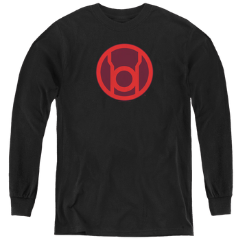 Black youth long sleeve t-shirt with Green Lantern Red Symbol graphic
