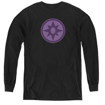 Black youth long sleeve t-shirt with Green Lantern Sapphire Symbol graphic