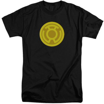 Black men's tall fit t-shirt with Green Lantern Yellow Symbol graphic